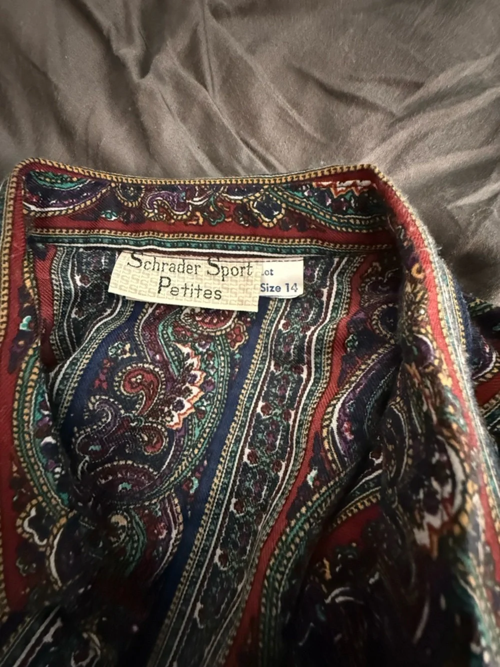 Paisley Print Long Sleeve Shirt Dress in Navy and Burgundy - Picture 5 of 13